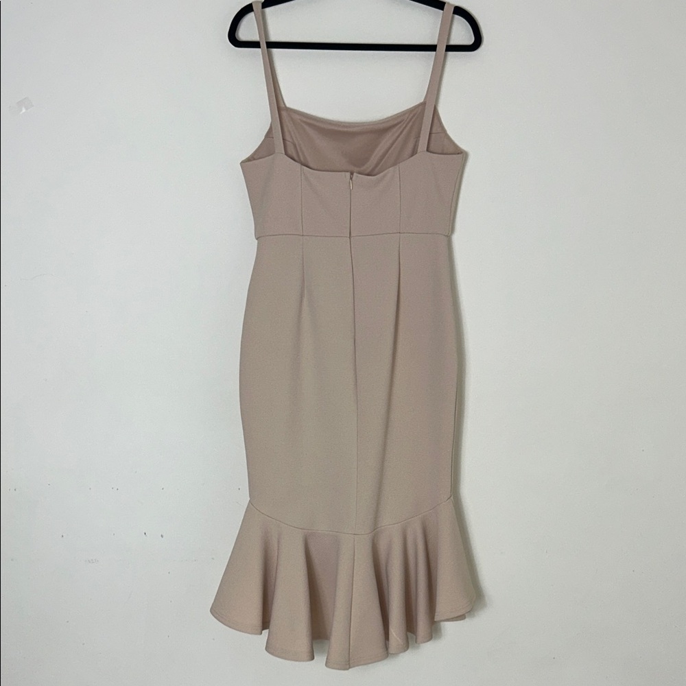 Neutral Ruffled Midi Dress with Square Neck - Picture 3 of 7